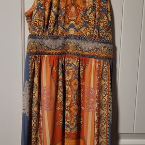 London Times Vibrant Orange and Blue Maxi Dress